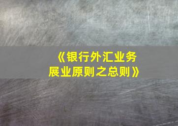 《银行外汇业务展业原则之总则》