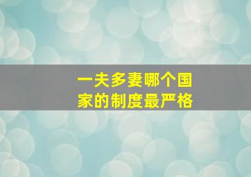 一夫多妻哪个国家的制度最严格