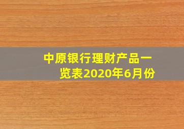 中原银行理财产品一览表2020年6月份