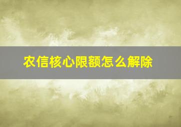 农信核心限额怎么解除