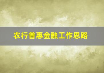 农行普惠金融工作思路