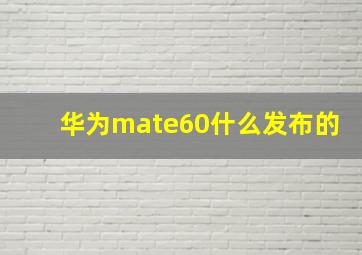 华为mate60什么发布的