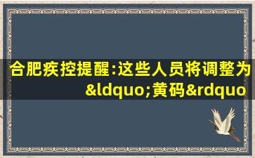 合肥疾控提醒:这些人员将调整为“黄码”