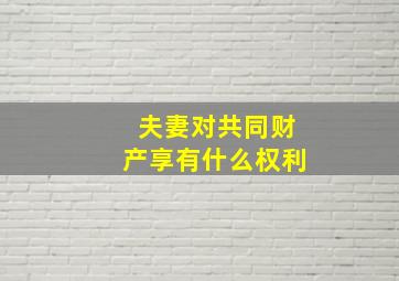 夫妻对共同财产享有什么权利