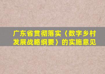 广东省贯彻落实〈数字乡村发展战略纲要〉的实施意见