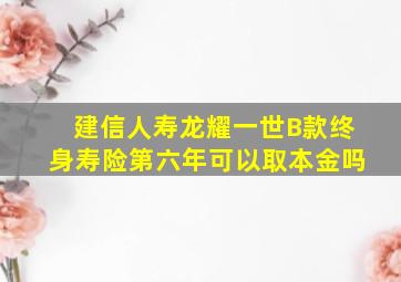 建信人寿龙耀一世B款终身寿险第六年可以取本金吗