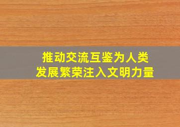 推动交流互鉴为人类发展繁荣注入文明力量