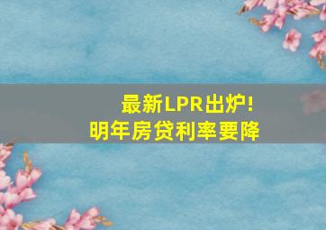 最新LPR出炉!明年房贷利率要降