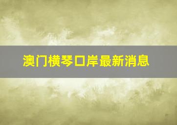 澳门横琴口岸最新消息