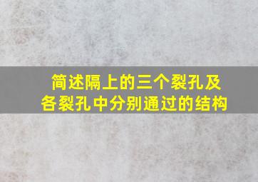 简述隔上的三个裂孔及各裂孔中分别通过的结构