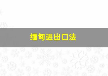 缅甸进出口法