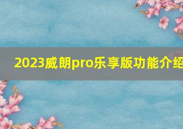 2023威朗pro乐享版功能介绍