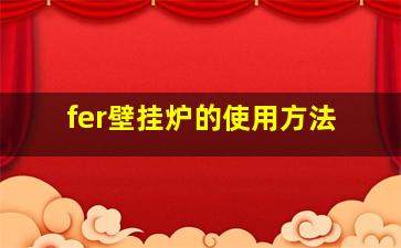 fer壁挂炉的使用方法