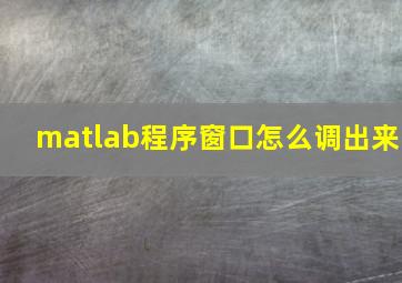 matlab程序窗口怎么调出来