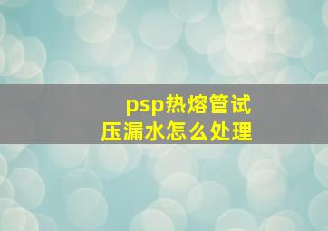 psp热熔管试压漏水怎么处理